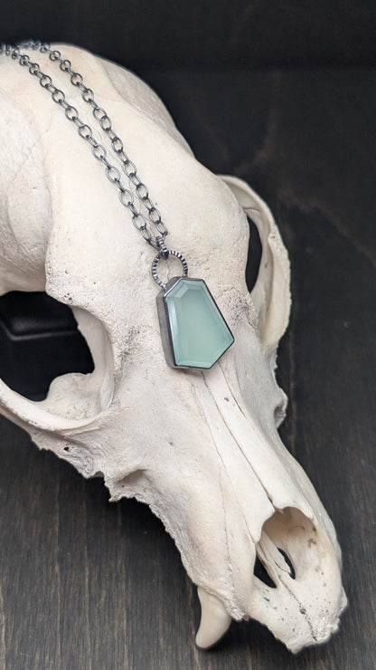 Blue Chalcedony Textured Sterling Silver Necklace