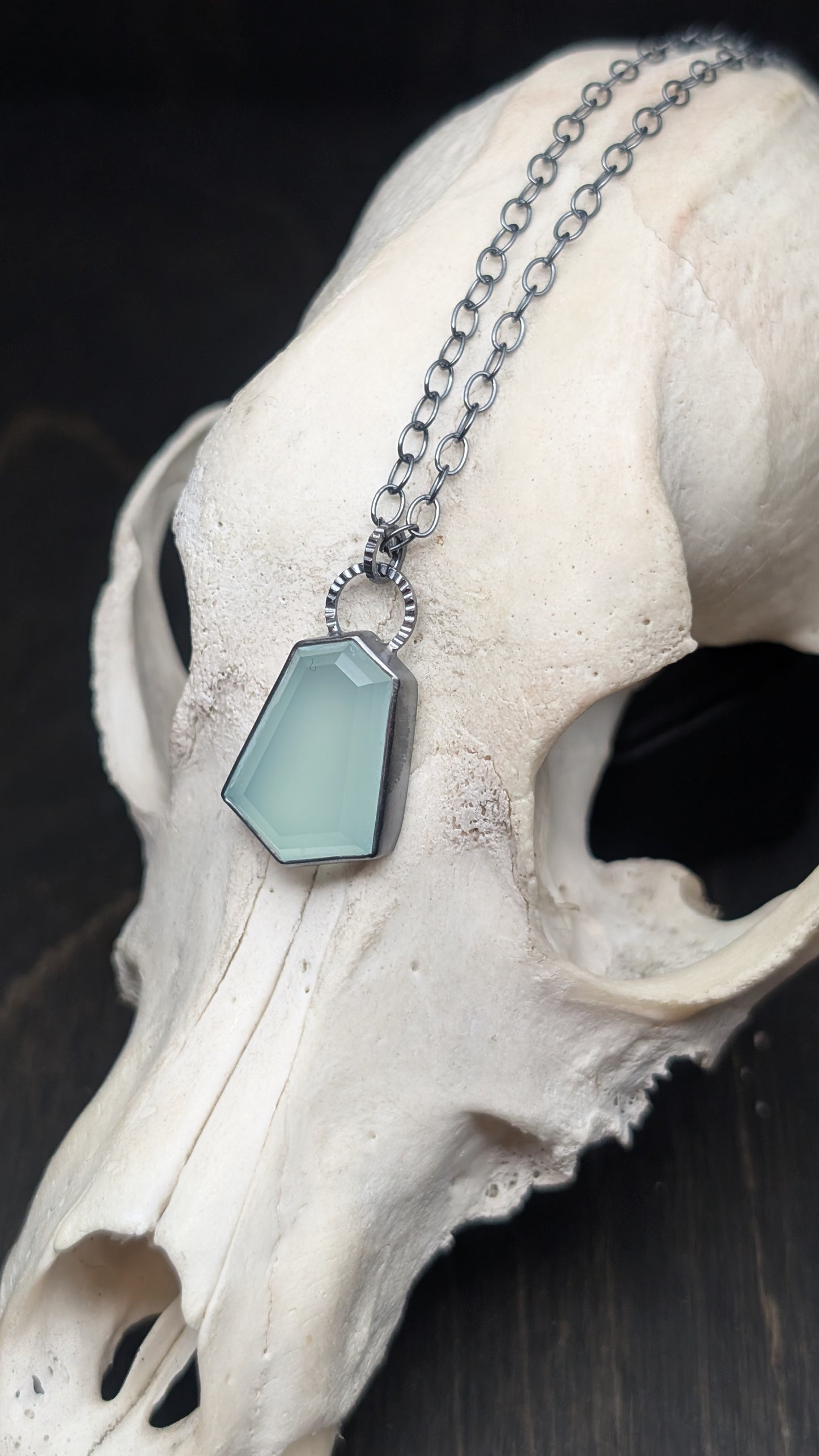 Blue Chalcedony Textured Sterling Silver Necklace