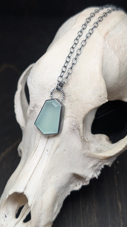 Blue Chalcedony Textured Sterling Silver Necklace