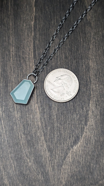 Blue Chalcedony Textured Sterling Silver Necklace
