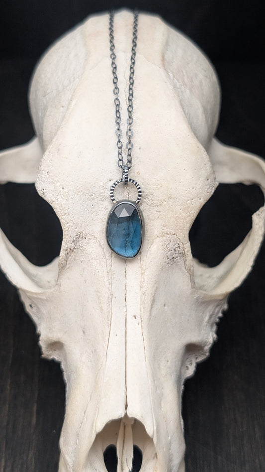 Freeform Facted London Blue Topaz Textured Sterling Silver Necklace