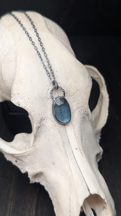 Freeform Facted London Blue Topaz Textured Sterling Silver Necklace