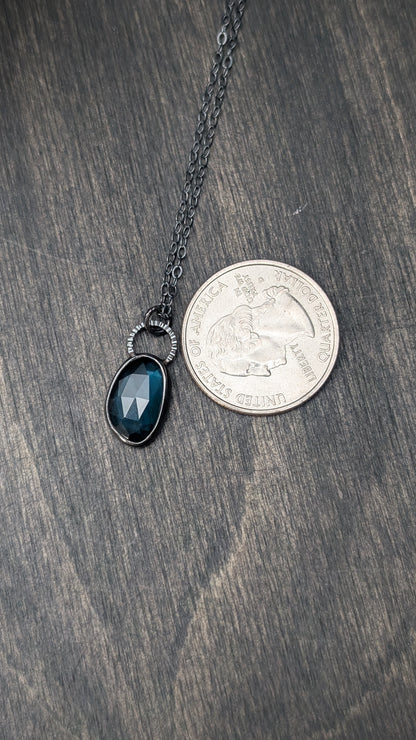 Freeform Facted London Blue Topaz Textured Sterling Silver Necklace