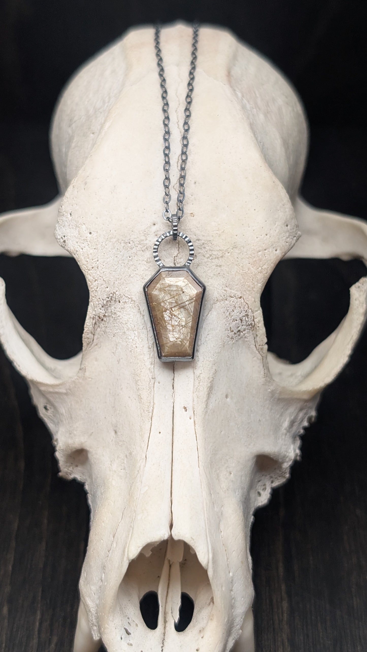 Yellow Sapphire Coffin Textured Sterling Silver Necklace