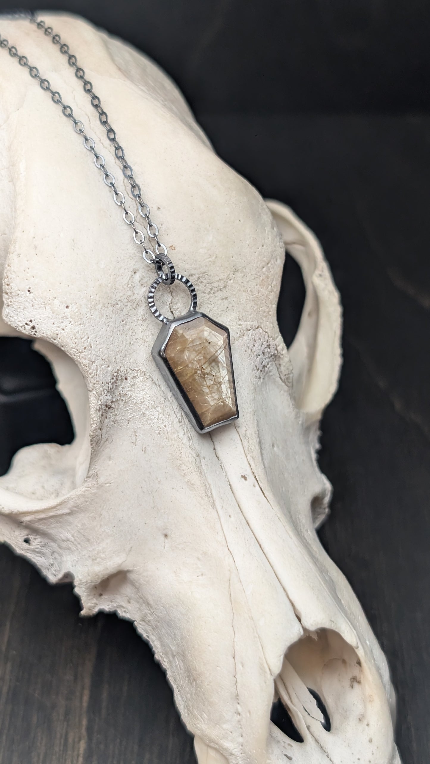 Yellow Sapphire Coffin Textured Sterling Silver Necklace