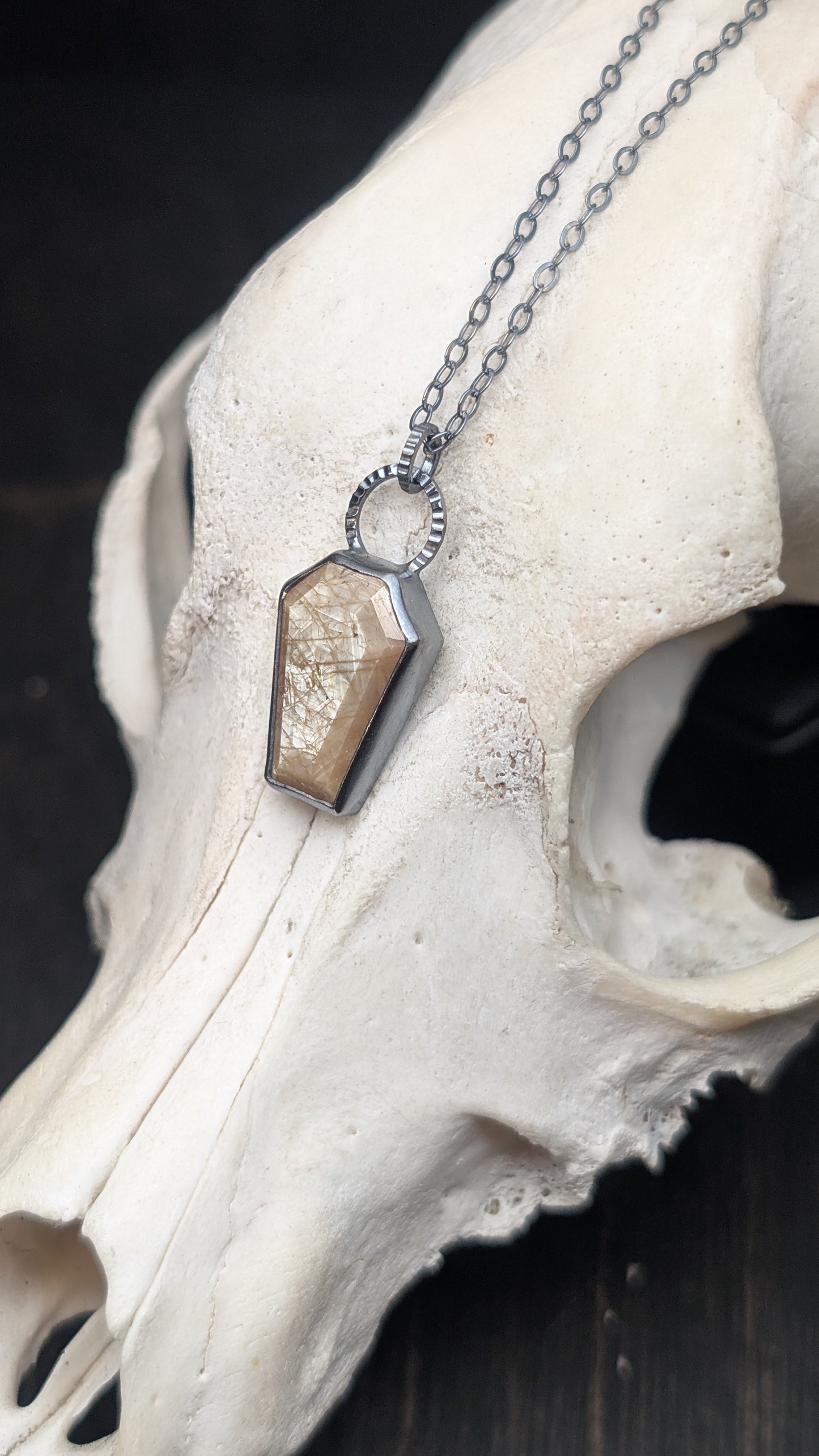 Yellow Sapphire Coffin Textured Sterling Silver Necklace