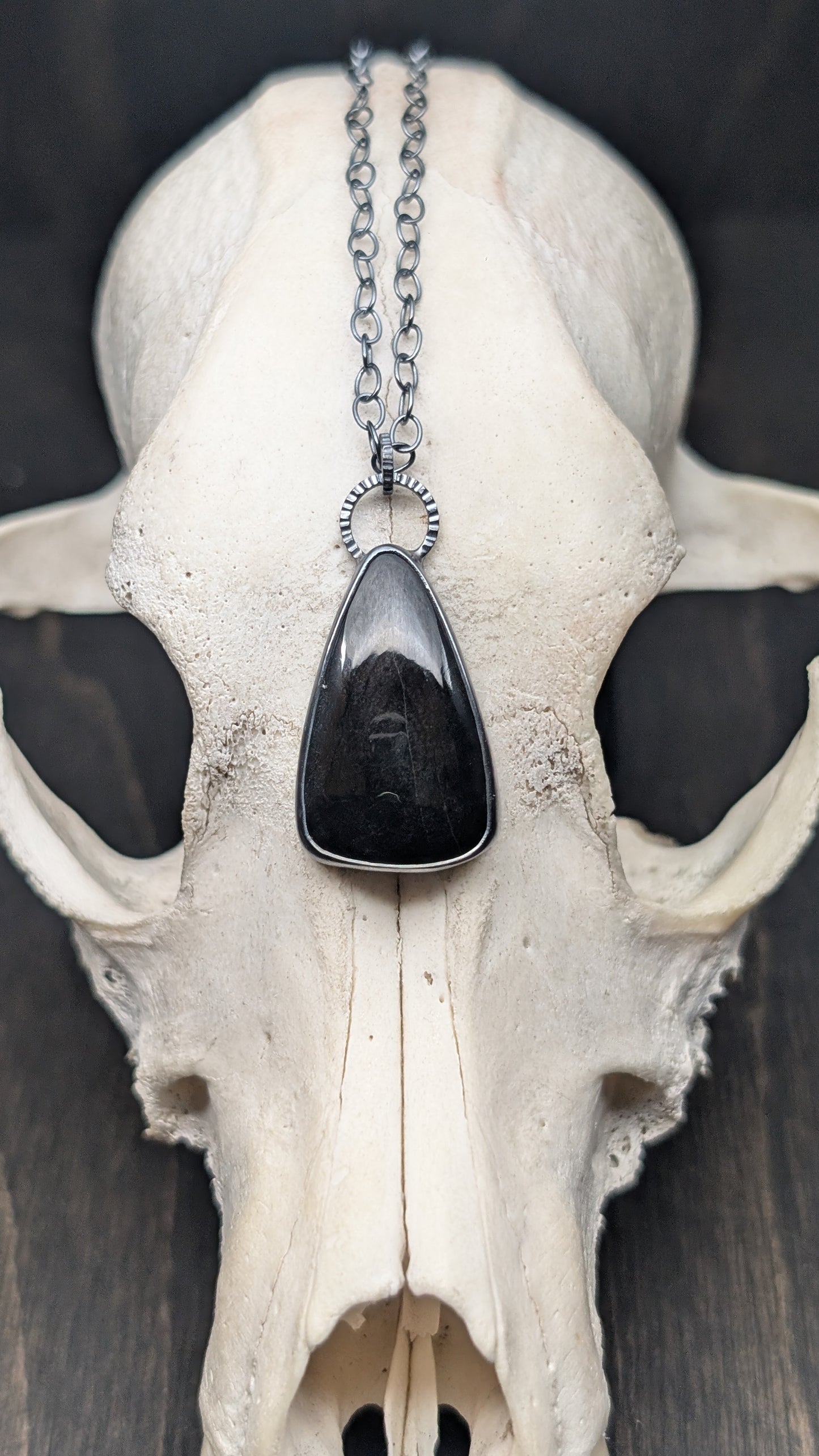 Black Tourmaline Textured Sterling Silver Necklace
