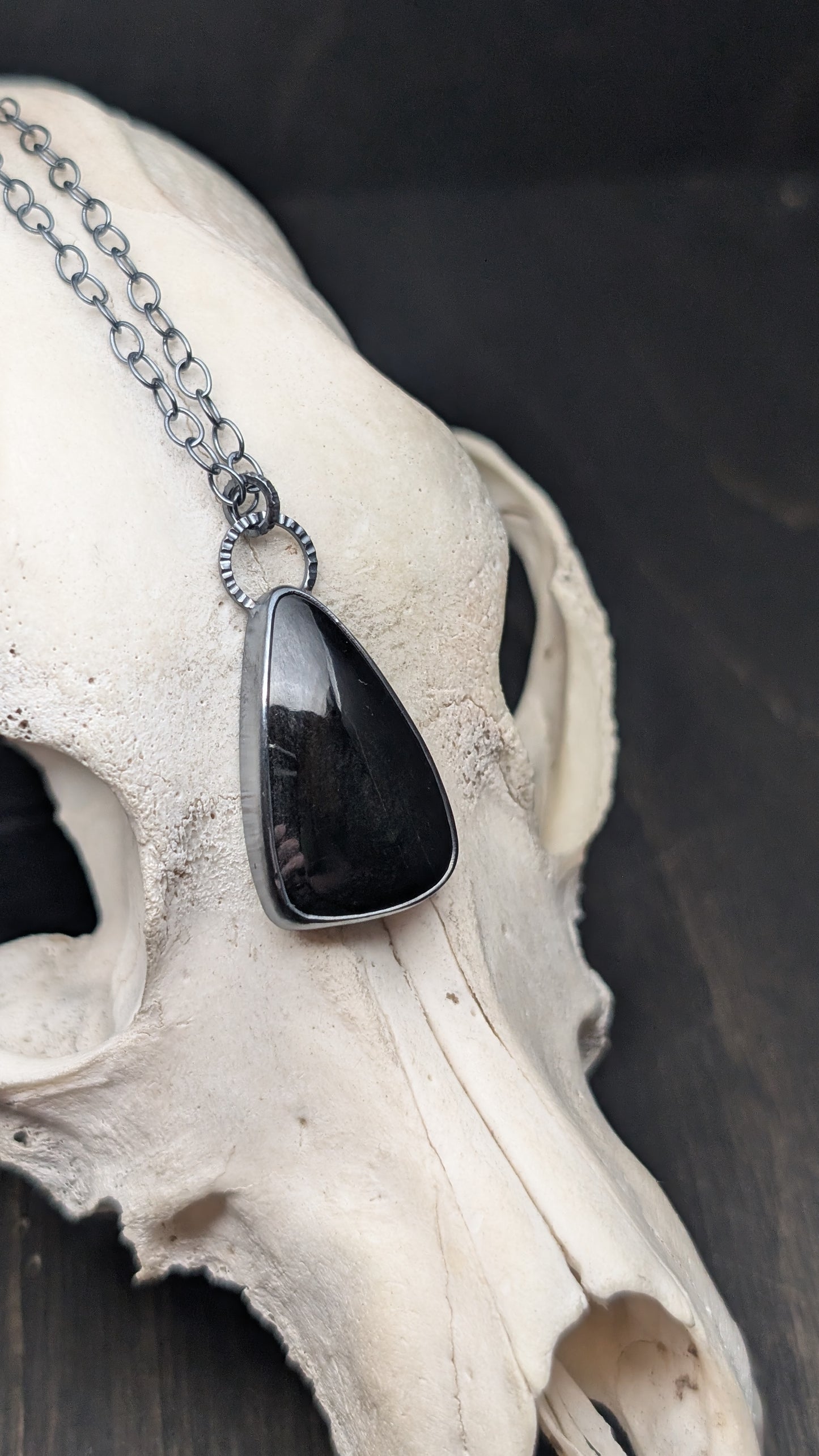 Black Tourmaline Textured Sterling Silver Necklace