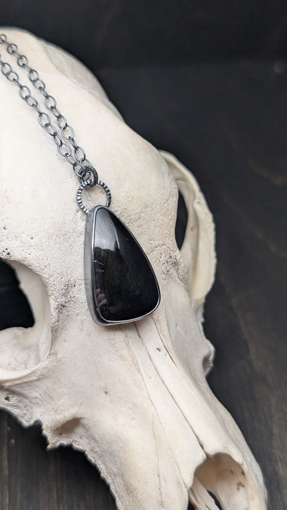 Black Tourmaline Textured Sterling Silver Necklace