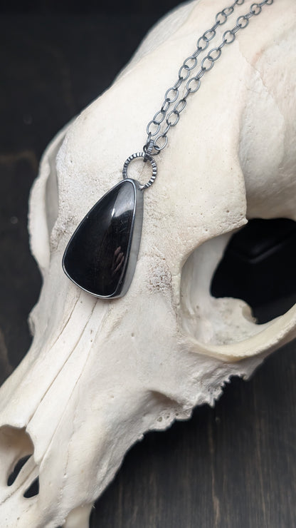 Black Tourmaline Textured Sterling Silver Necklace