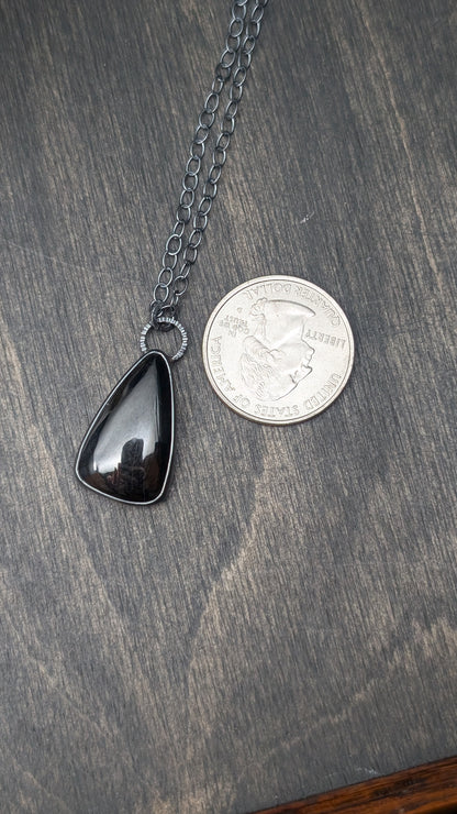 Black Tourmaline Textured Sterling Silver Necklace