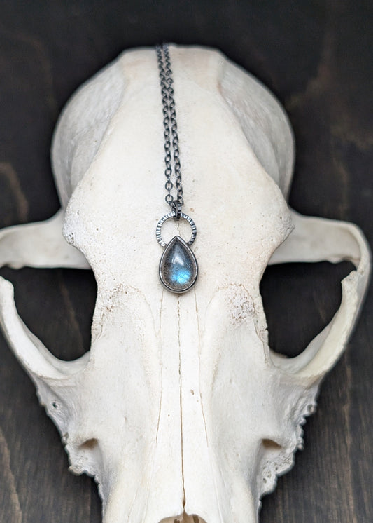 Mini Labradorite Teardrop Textured Sterling Silver Necklace