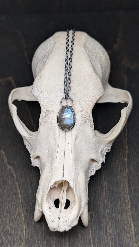 Labradorite Faceted Textured Sterling Silver Necklace