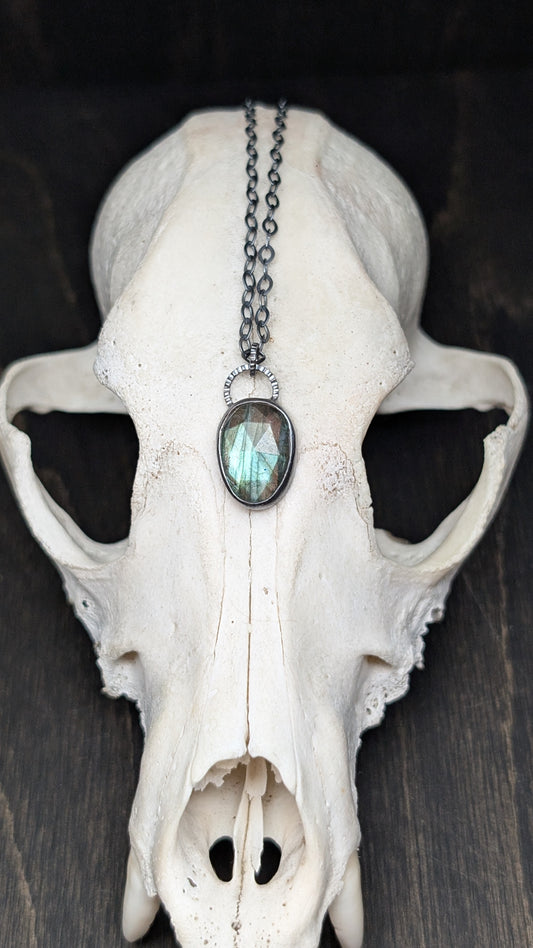 Labradorite Faceted Textured Sterling Silver Necklace