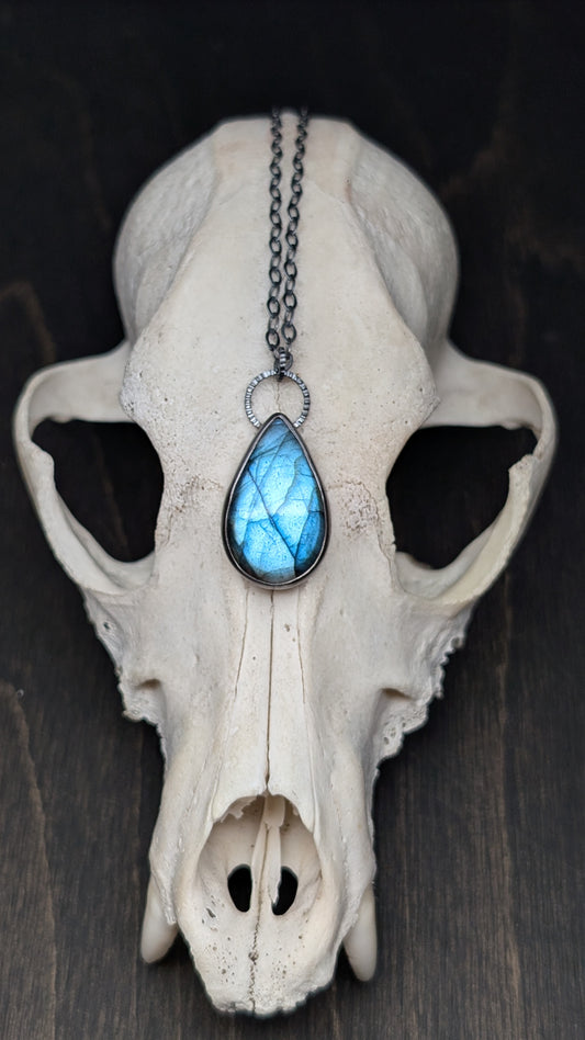 Labradorite Teardrop Textured Sterling Silver Necklace