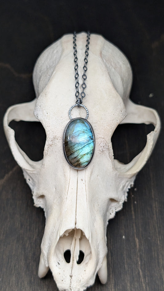 Labradorite Oval Textured Sterling Silver Necklace