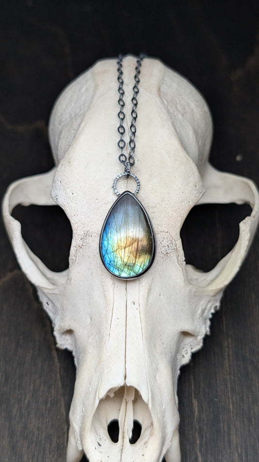 Labradorite Teardrop Textured Sterling Silver Necklace