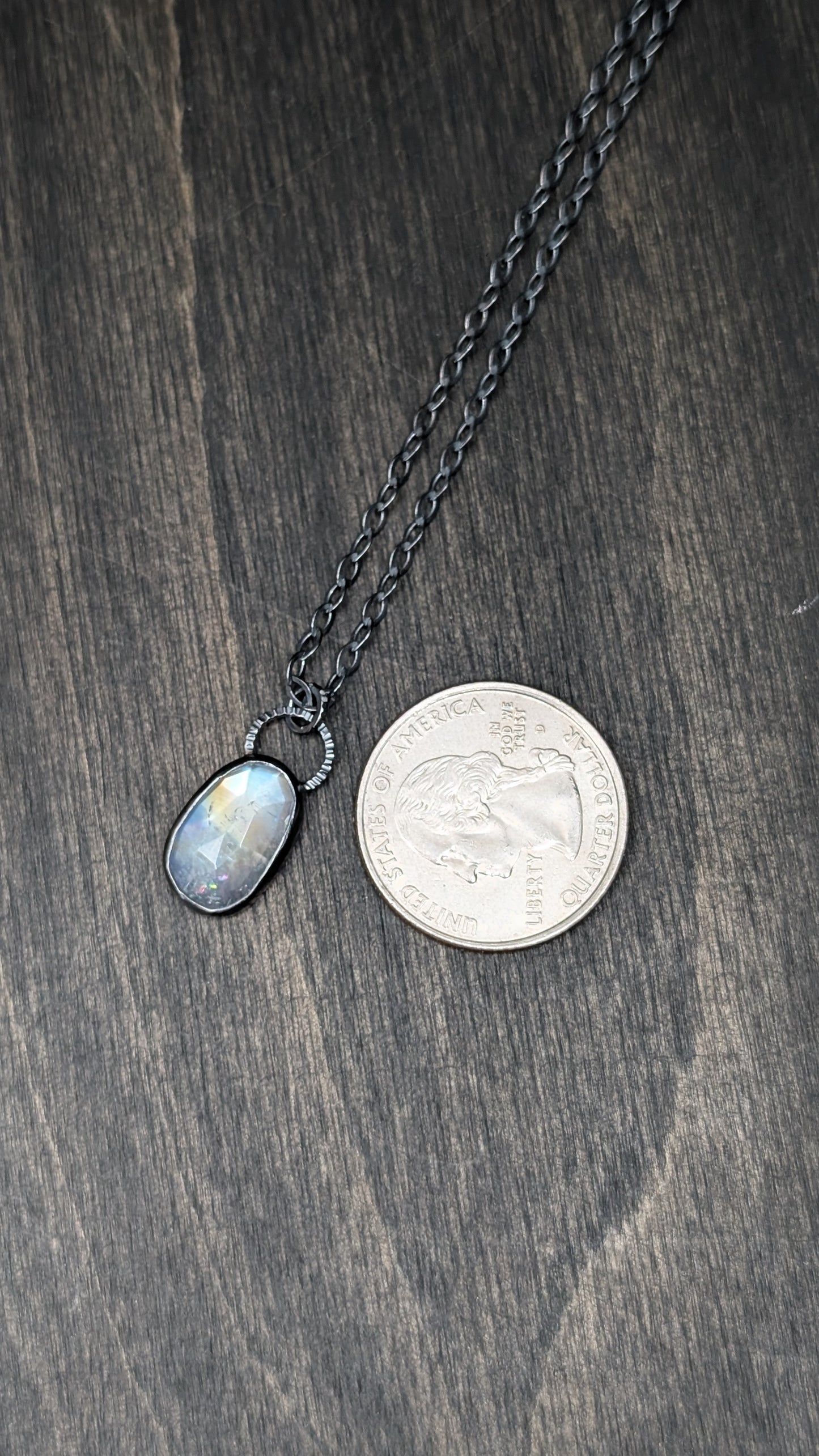 Rosecut Rainbow Moonstone Textured Sterling Silver Necklace