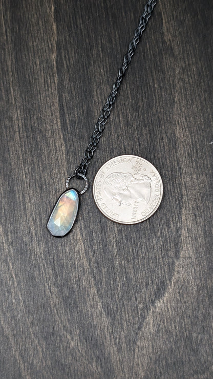 Rosecut Rainbow Moonstone Textured Sterling Silver Necklace