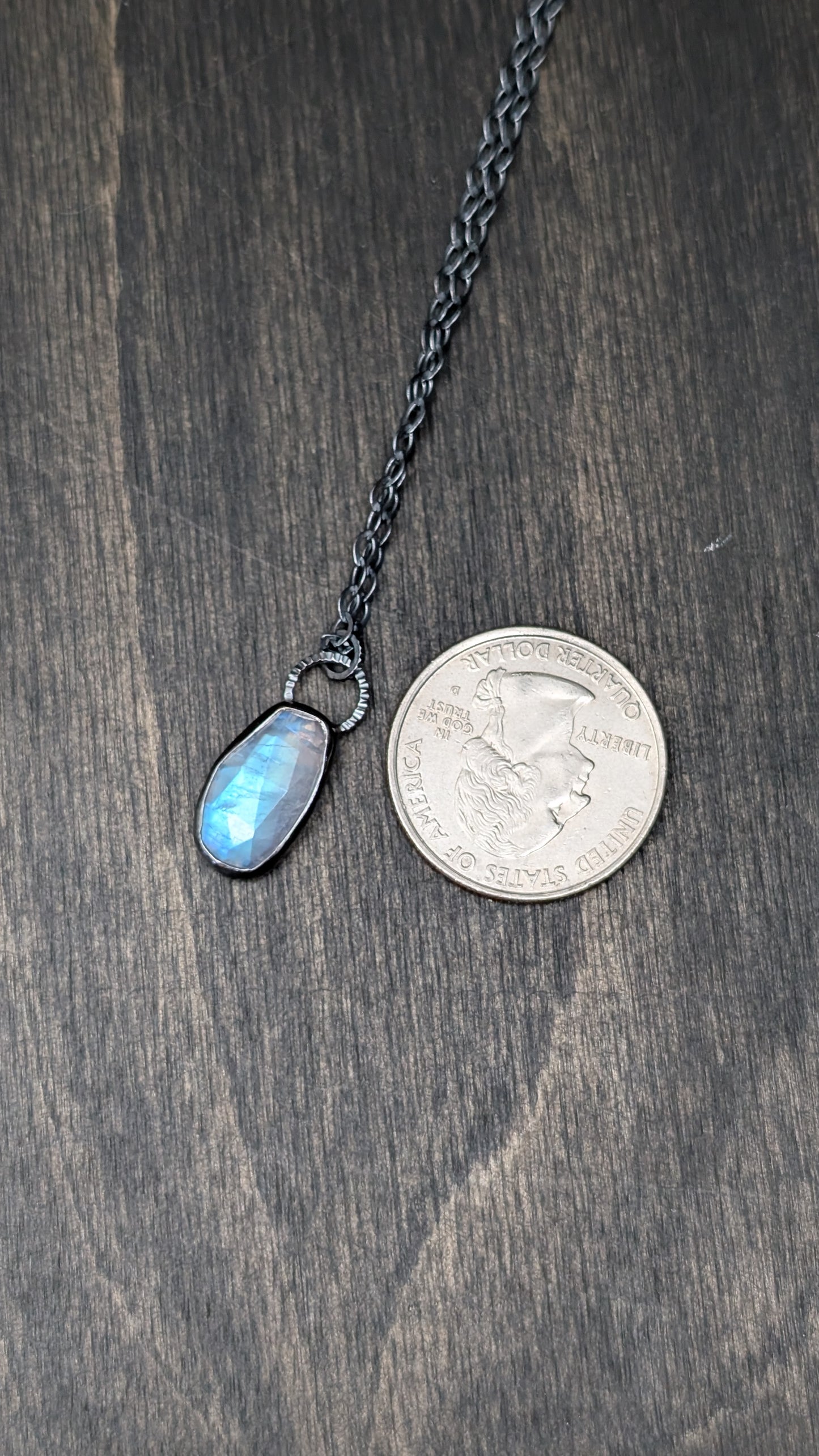 Rosecut Rainbow Moonstone Textured Sterling Silver Necklace