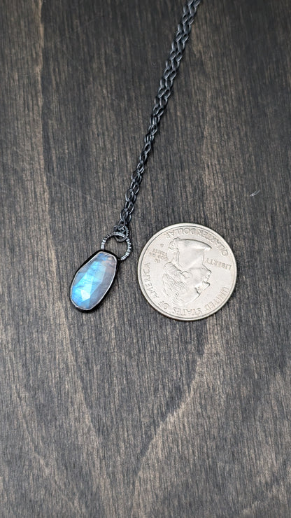 Rosecut Rainbow Moonstone Textured Sterling Silver Necklace