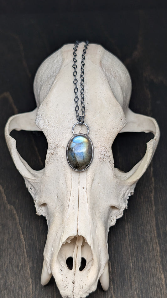 Labradorite Oval Textured Sterling Silver Necklace