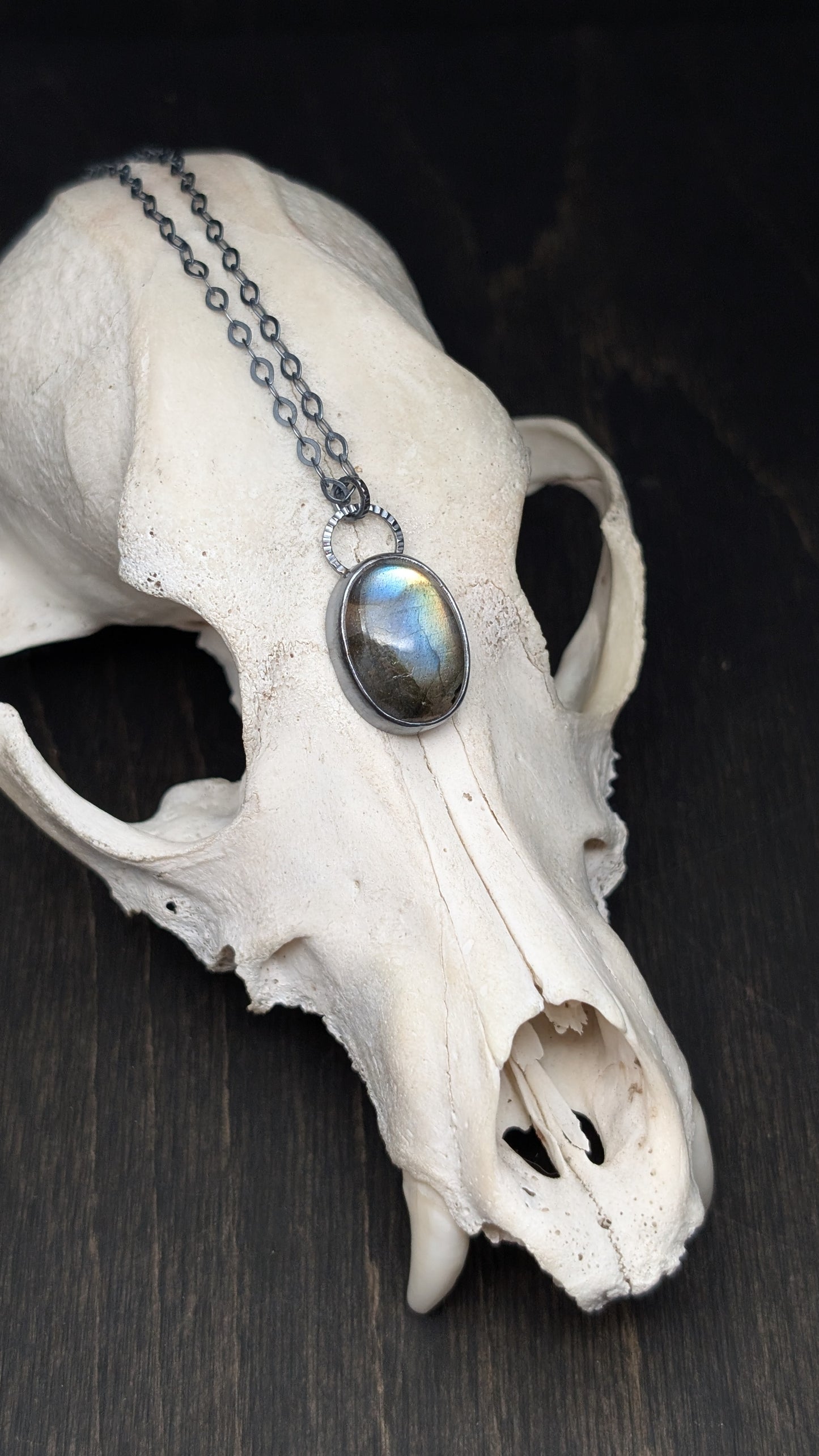 Labradorite Oval Textured Sterling Silver Necklace