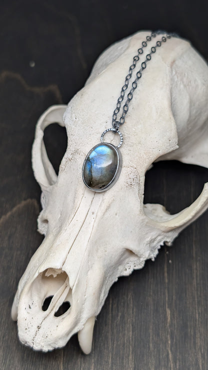 Labradorite Oval Textured Sterling Silver Necklace