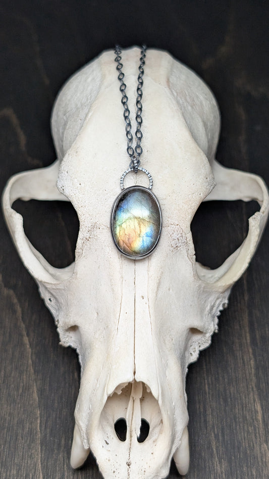 Labradorite Oval Textured Sterling Silver Necklace
