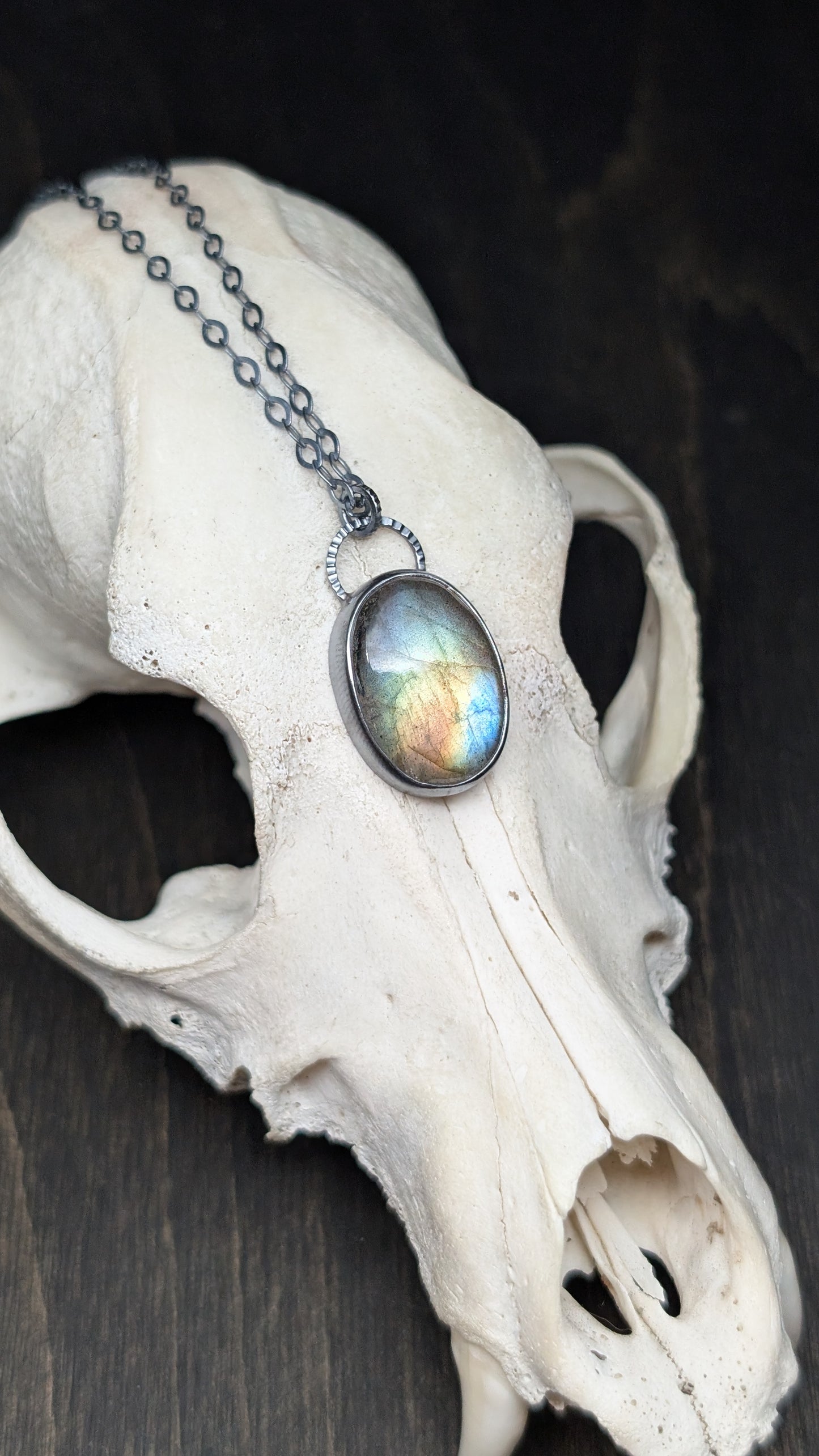 Labradorite Oval Textured Sterling Silver Necklace