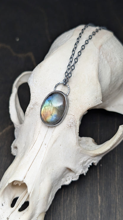 Labradorite Oval Textured Sterling Silver Necklace