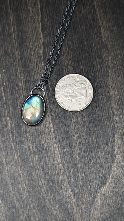 Labradorite Oval Textured Sterling Silver Necklace
