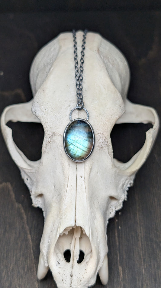 Labradorite Oval Textured Sterling Silver Necklace
