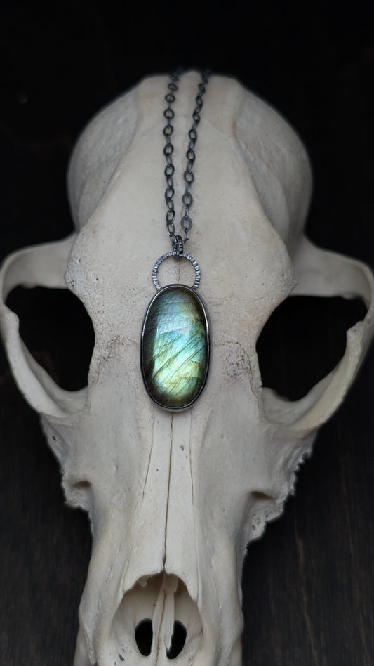 Labradorite Oval Textured Sterling Silver Necklace