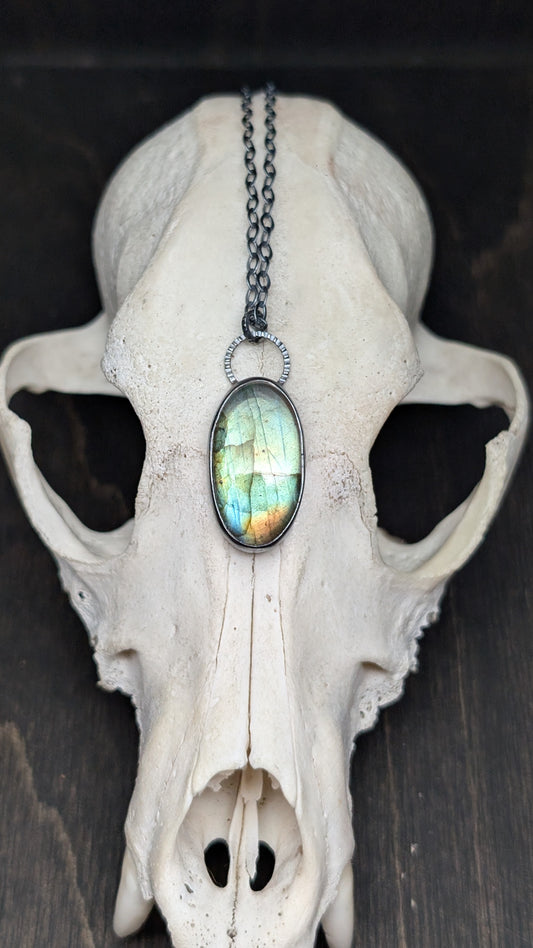 Labradorite Oval Textured Sterling Silver Necklace