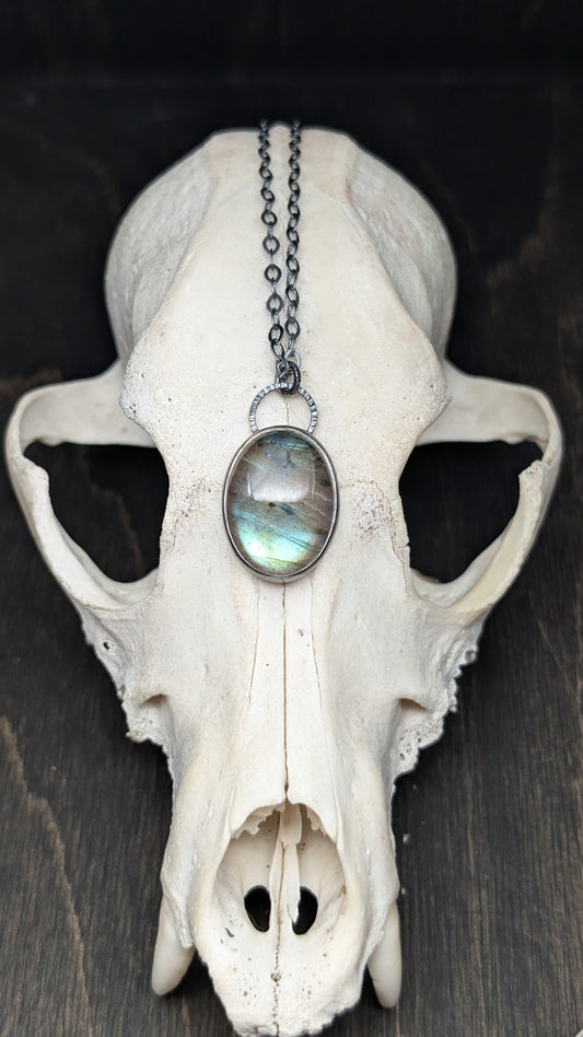 Labradorite Oval Textured Sterling Silver Necklace