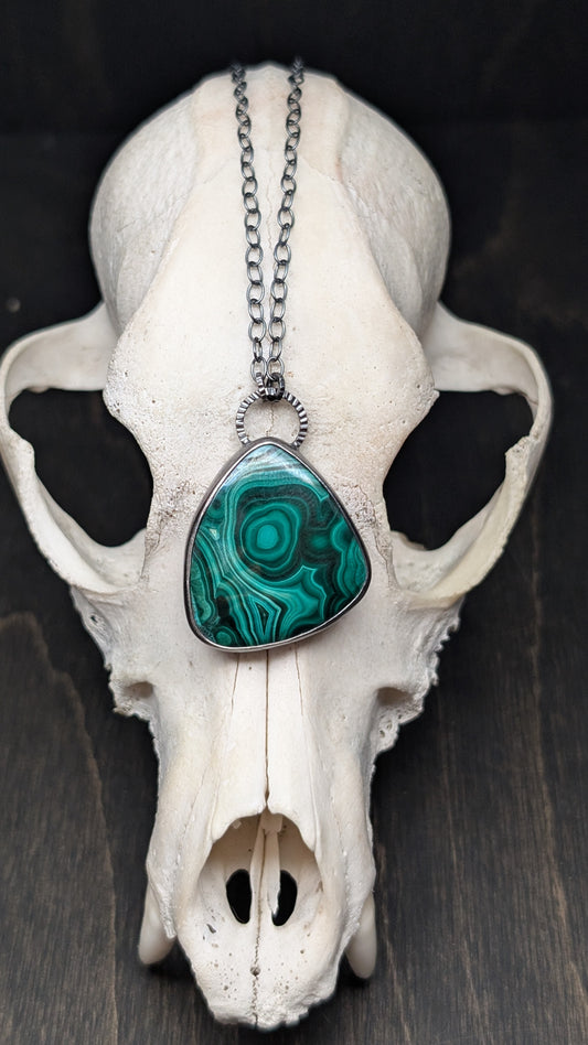 Large Malachite Textured Sterling Silver Necklace