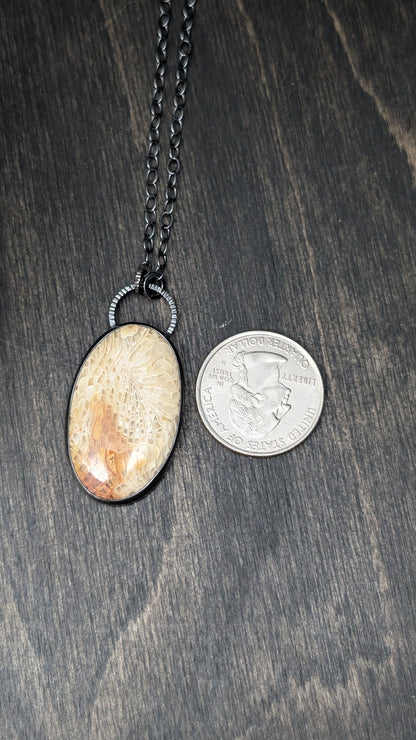 XL Fossilized Coral Textured Sterling Silver Necklace