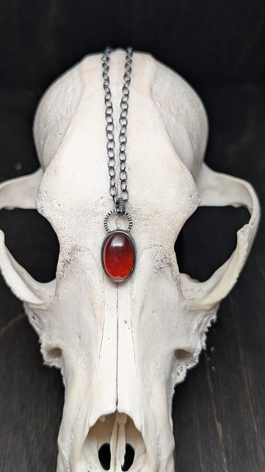 Oval Hessonite Garnet Textured Sterling Silver Necklace