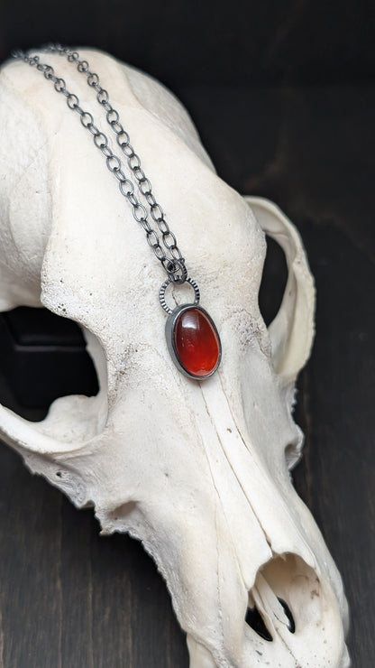 Oval Hessonite Garnet Textured Sterling Silver Necklace