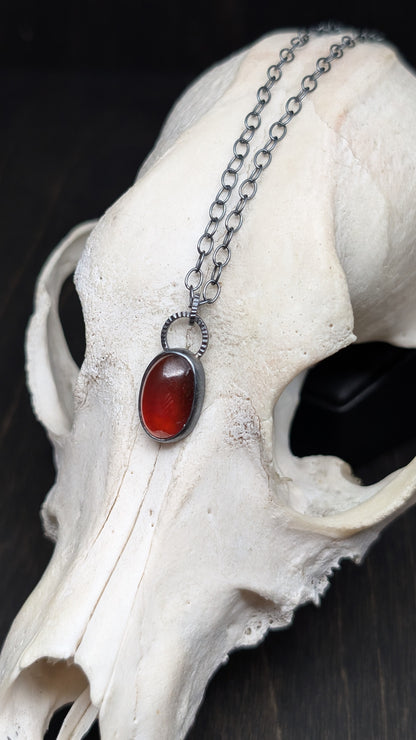 Oval Hessonite Garnet Textured Sterling Silver Necklace