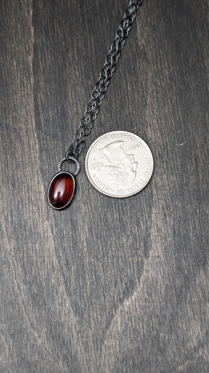 Oval Hessonite Garnet Textured Sterling Silver Necklace