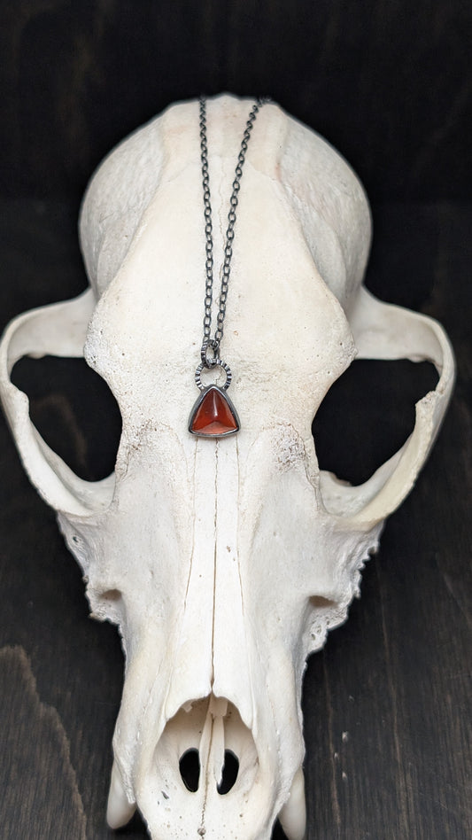 Triangle Hessonite Garnet Textured Sterling Silver Necklace