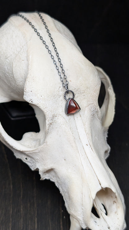 Triangle Hessonite Garnet Textured Sterling Silver Necklace