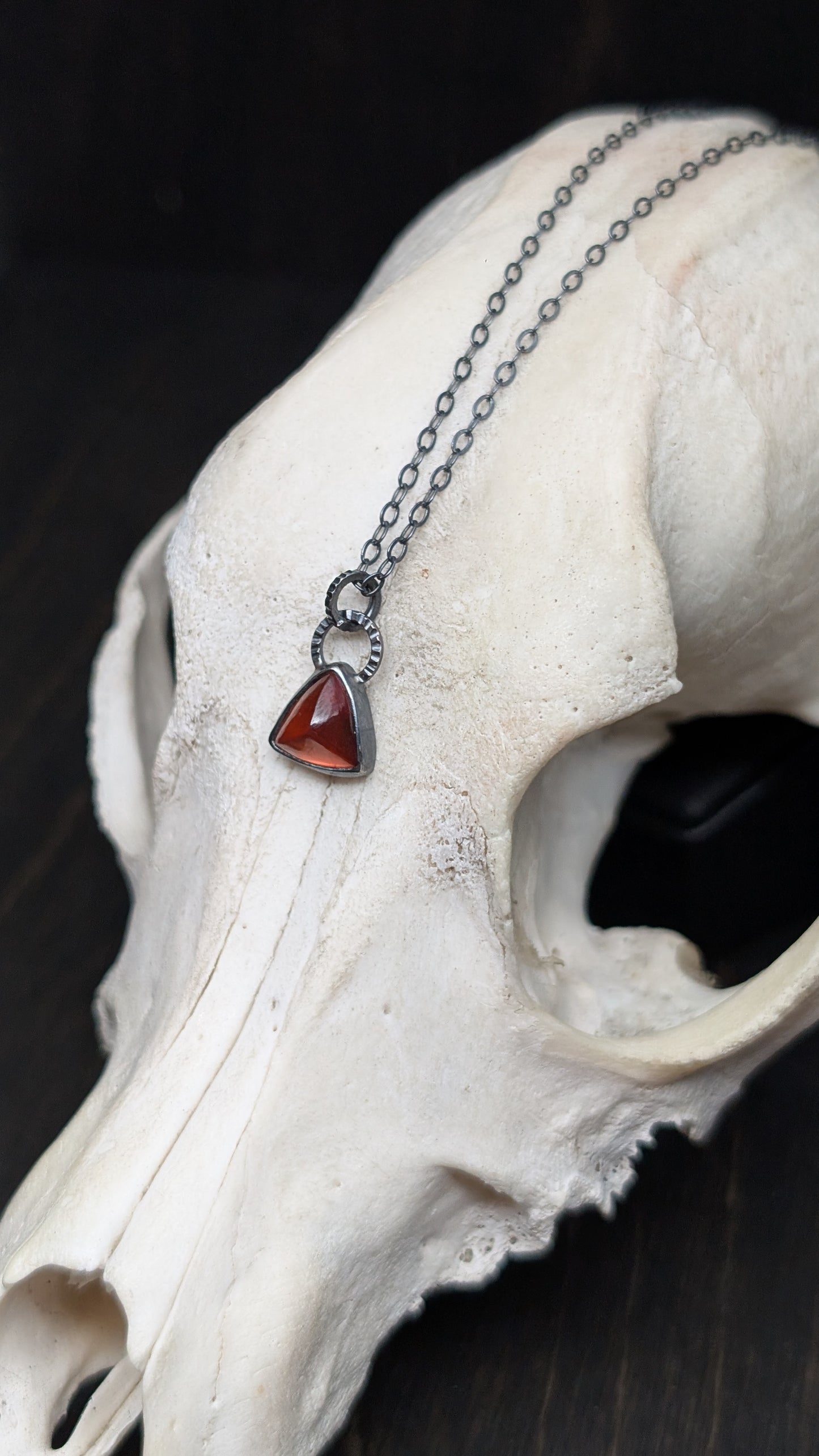 Triangle Hessonite Garnet Textured Sterling Silver Necklace
