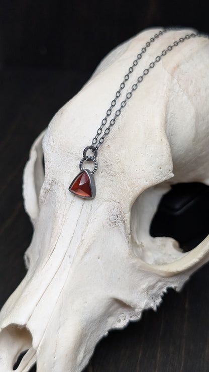 Triangle Hessonite Garnet Textured Sterling Silver Necklace