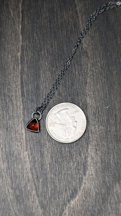 Triangle Hessonite Garnet Textured Sterling Silver Necklace