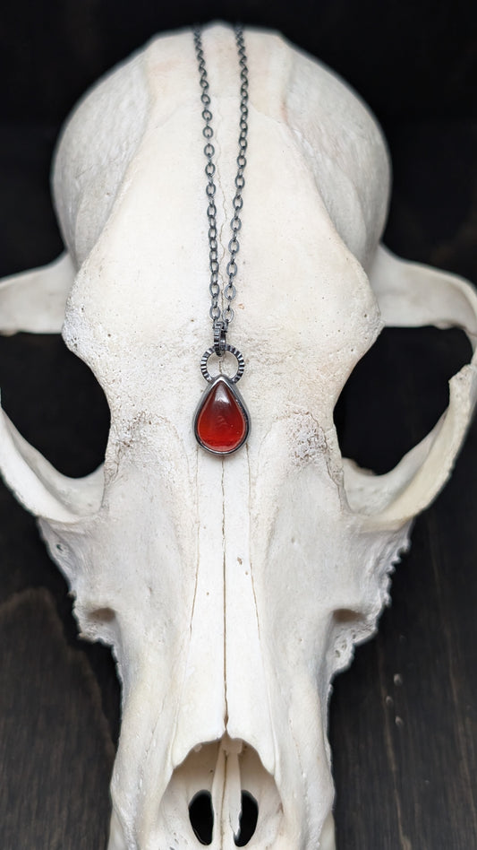 Teardrop Hessonite Garnet Textured Sterling Silver Necklace
