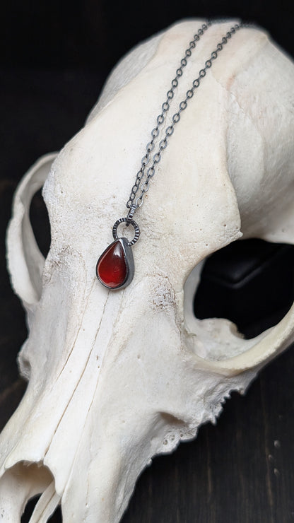 Teardrop Hessonite Garnet Textured Sterling Silver Necklace