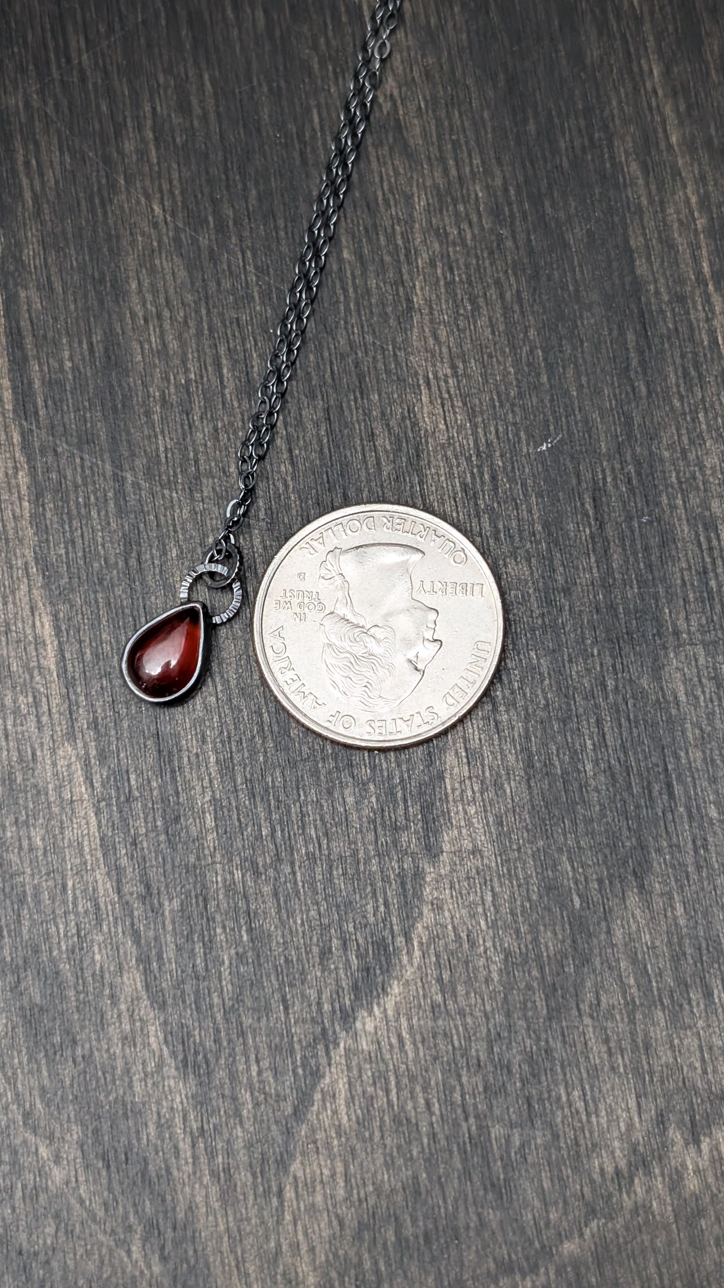 Teardrop Hessonite Garnet Textured Sterling Silver Necklace